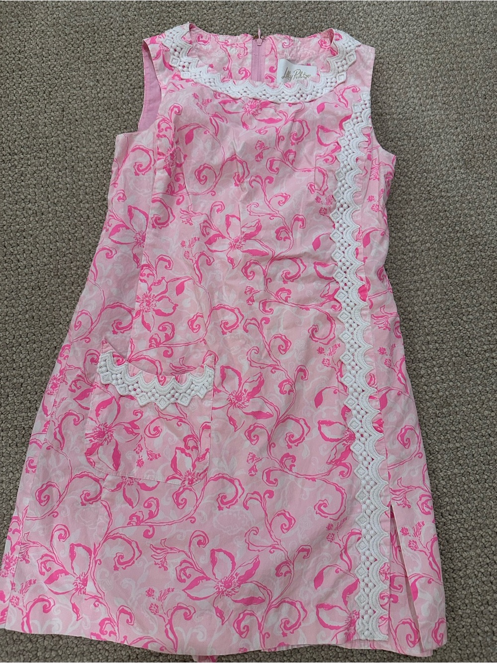 Lilly Pulitzer Pink Floral Lace-Trim Sleeveless Shift Dress